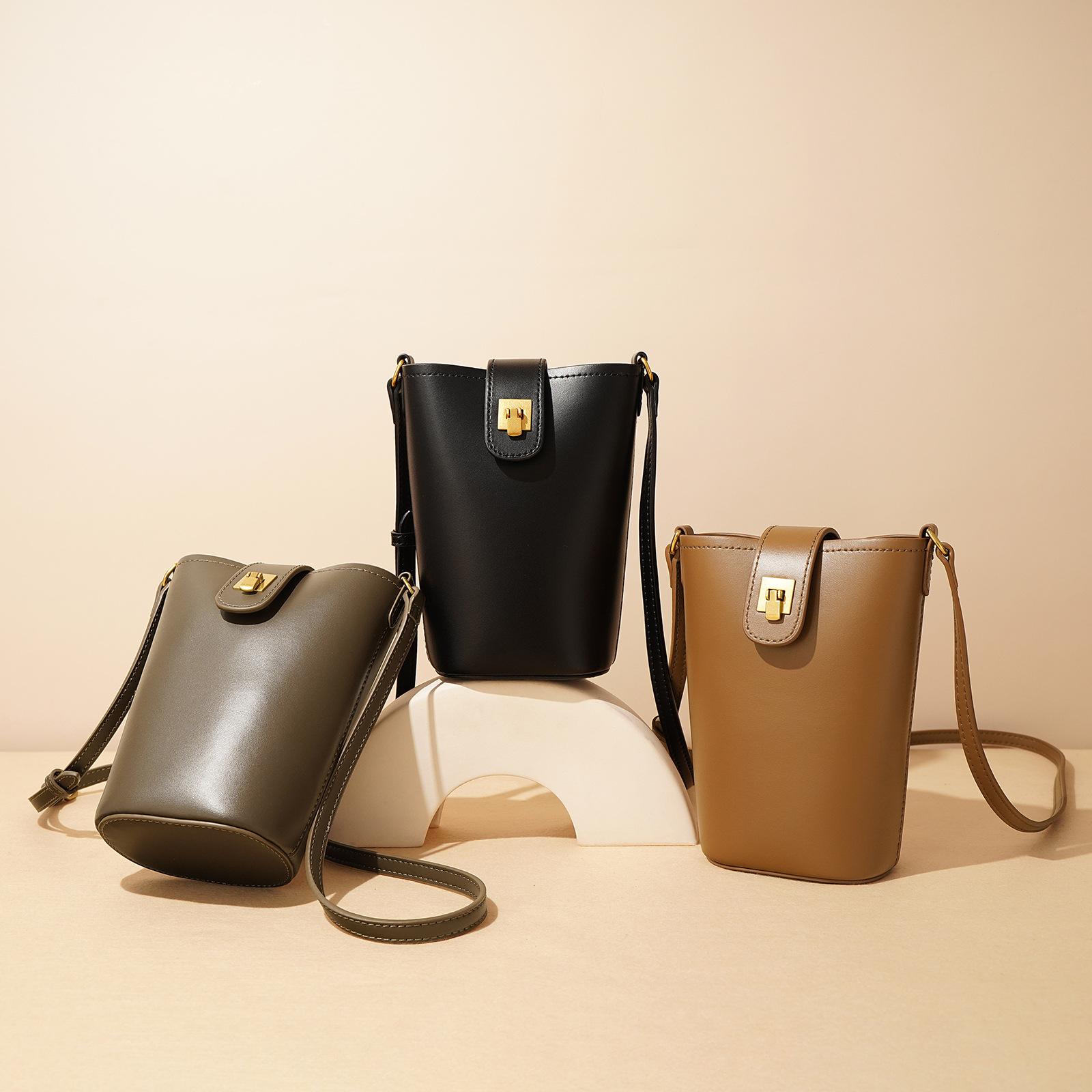 Jmg Bags Women's Khaki Leather Versatile Mobile Phone Bag, Early Spring Fashion Trend, Simple And Mini Mini Single-Shoulder Crossbody Bag