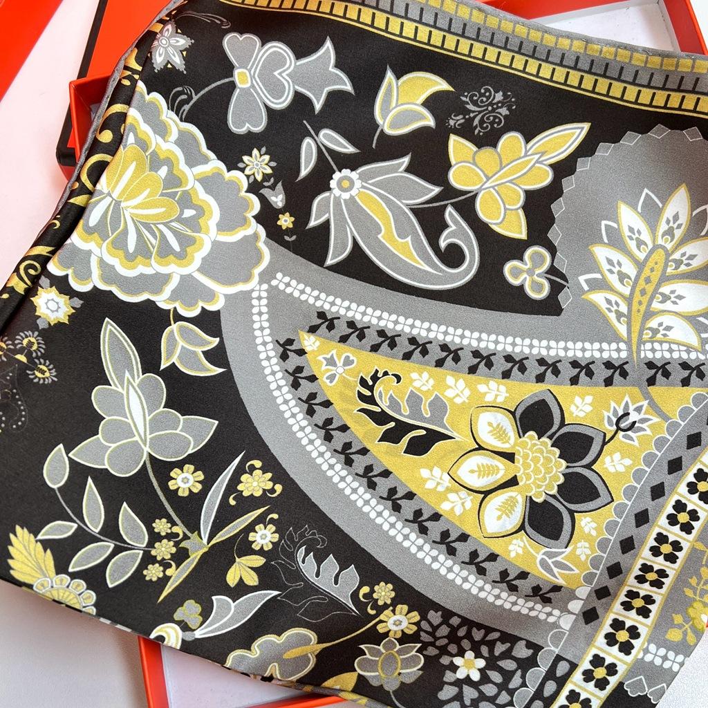 Waist Drum Flower Beautiful Mulberry Silk 110 Square Scarf Handmade Hemmed Silk Scarf Shawl