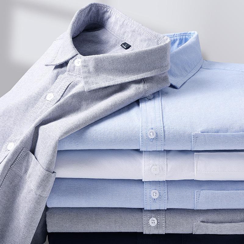 100%Cotton Men's Oxford Shirt Long Sleeved For Male Comfort Breathable Classic Regular Fit Casual Social Shirts Men Clothing