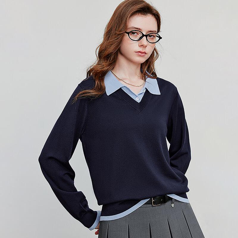 Chuyu Women's Retro Collegiate Faux Two-Piece Knit Top