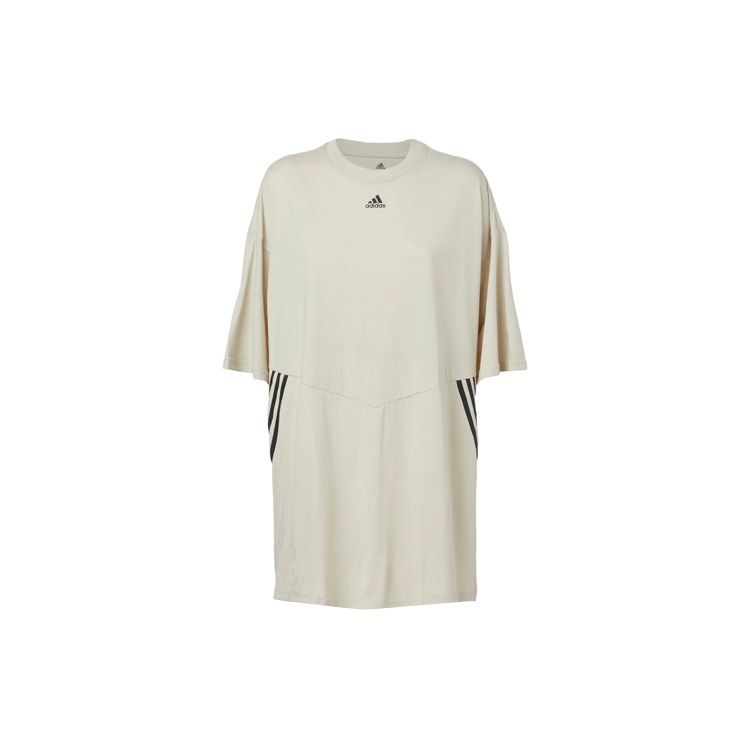 

Adidas Oversized Tee Training Sports Striped Print Side Slit Round Neck Short Sleeve Drop Shoulder T-Shirt Women Tops Phosphor-Brown H47489 M
