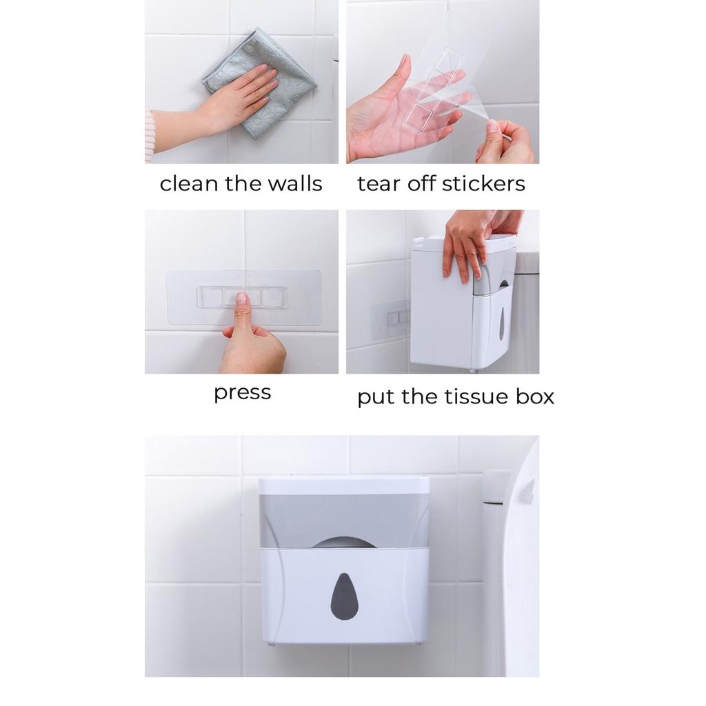 WTEMPO Doppelschichtige Wandmontierte Taschentuchbox Perforationsfreie Papierfach Wasserdicht Toilettenpapier Aufbewahrungsregal Rollenpapier Taschentuchhalter