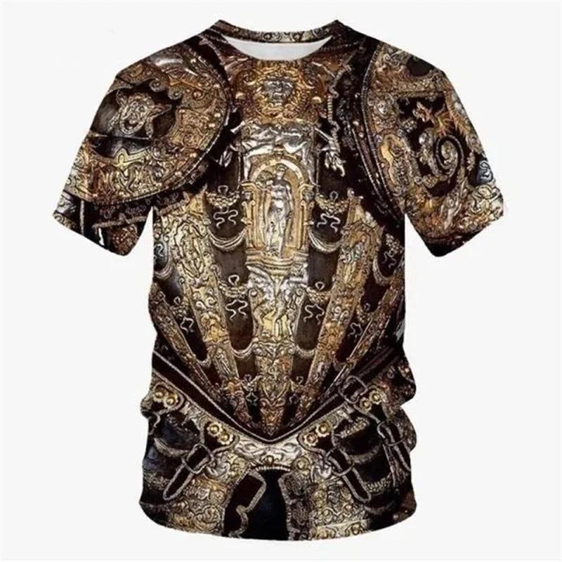 XXS-6XL Plus Size 3D Printed Armor T Shirt For Men Cosplay Pattern Tees Casual Retro Round Neck Short Sleeve T-Shirts Loose Tops
