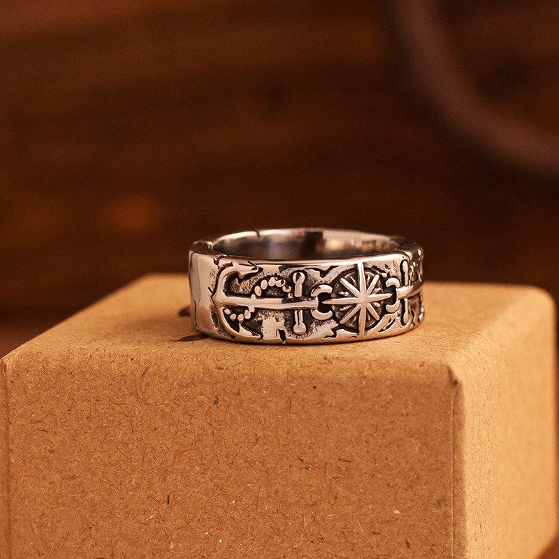 

Night Works Safe Harbor Fashion Medieval Retro Sailing Boat Anchor 9mm Ring Men s Plus Size Rock Fashion Safe Haven Us Size 7