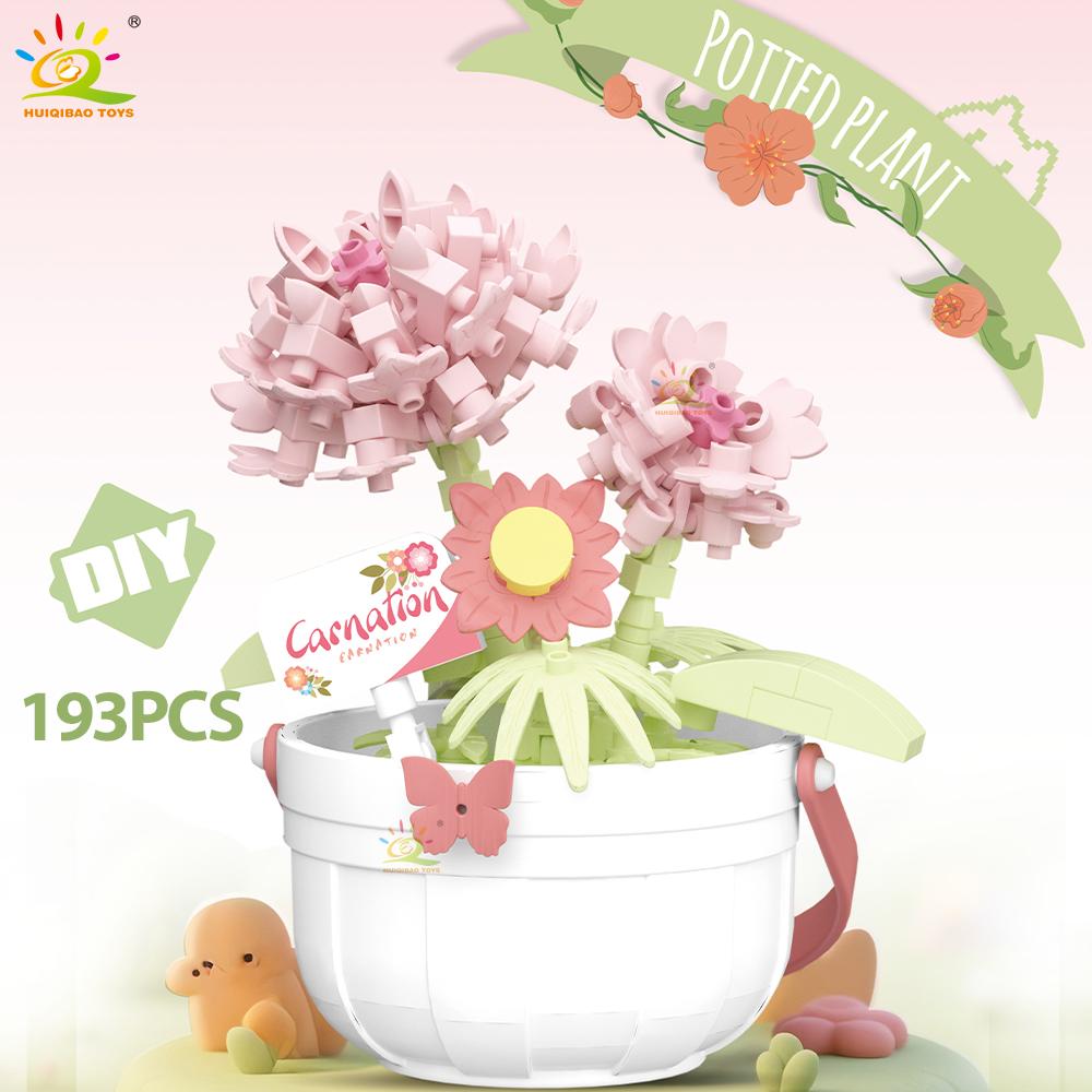 Non-Toxic Moc Flower Micro Building Block Diy Rose Sunflower Pot Bouquet Mini Diamond Model Brick Toy For Children Desk Decor.