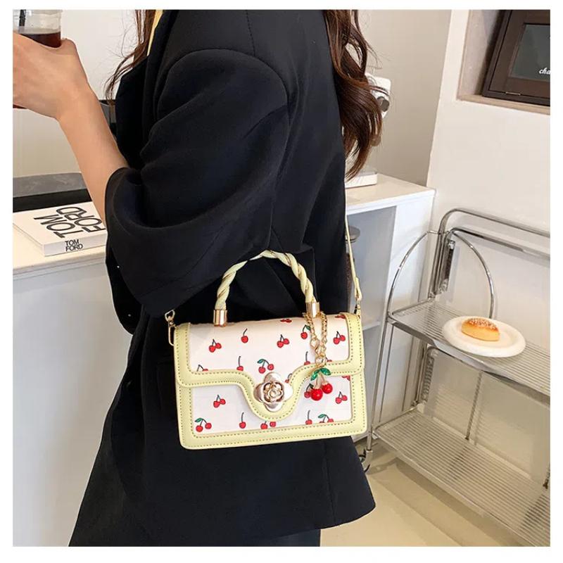 Sweet Cherry Square Chains Crossbody Bags for Woman Luxury Designer Brand Handbags Shoulder Bag New Female Black White HandBag