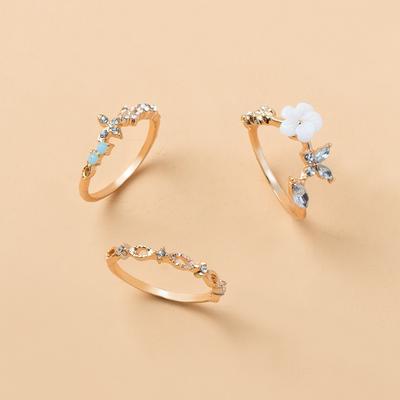 Color Diamond Hollow Ring Set Accessories Fashion Alloy Open Ring Set Ladies