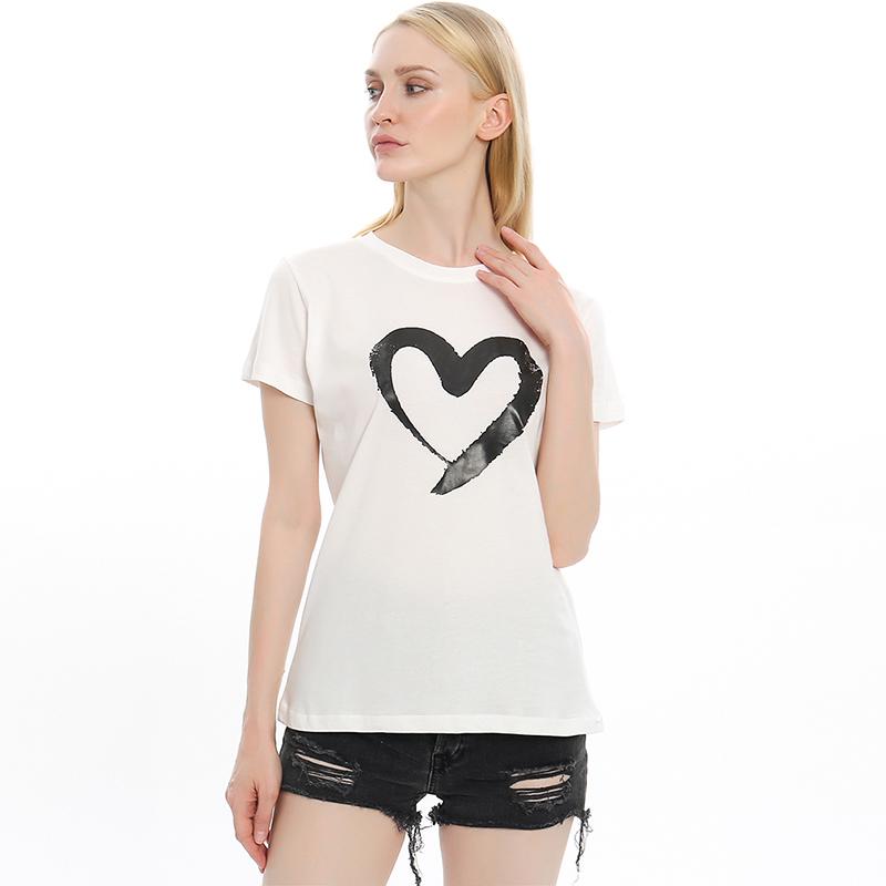 Women Fashion Summer Short Sleeve Heart Printed TShirt Casual Round