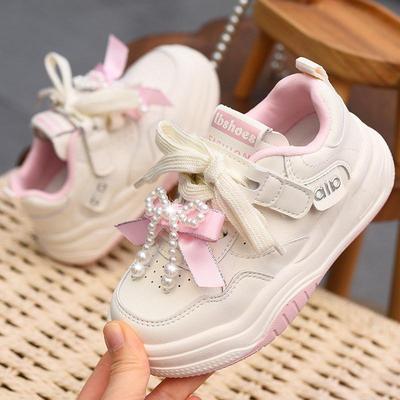Little Girls' Soft Sole White Skate Shoes - Cute & Versatile Casual Footwear for Kids, New 2026 Spring/Autumn Style