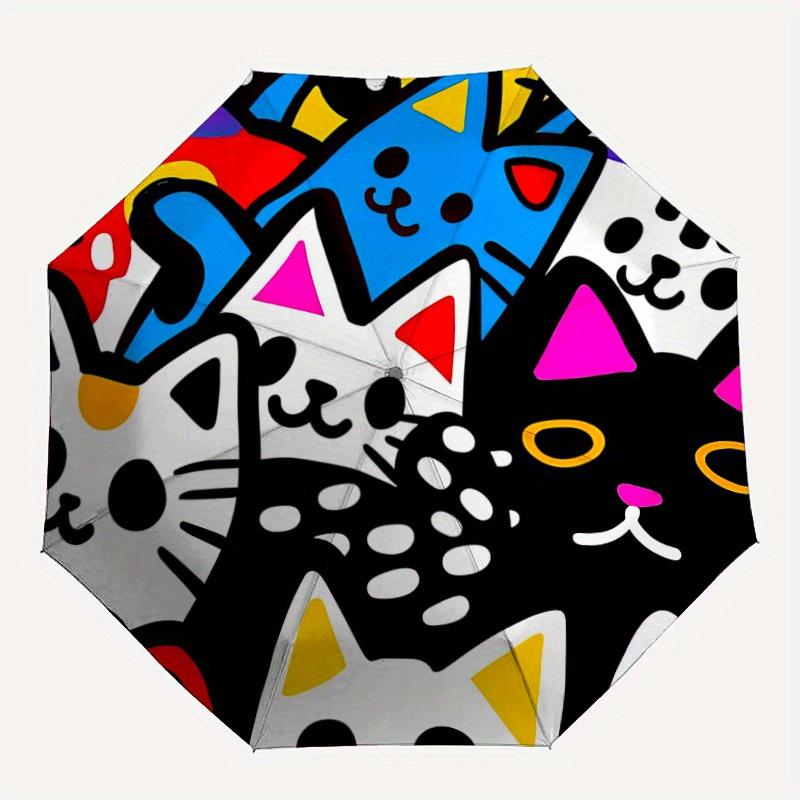 1pc Colorful Cats Art Automatic Open/Close Umbrella, Umbrella with cartoon Design, Portable Compact Umbrella for Men & Women, Good Holiday G