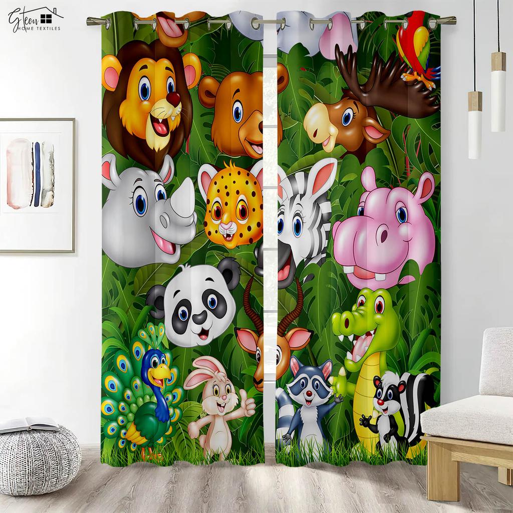 Animal Three-Dimensional Print Draperies Tiger Lion Crocodile Giraffe Elephant Monkey Penguin Fox Rabbit Hedgehog Dragon Cartoon Style Anime Drapery