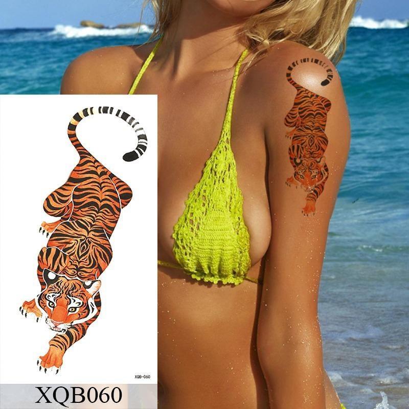 1 PC 210*114MM Waterproof Temporary Tattoo Sticker Spider Flash Tattoos Sanskrit Tiger Flower Body Art Arm Fake Tatoo For Women Men