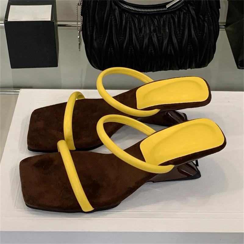 Eilyken Summer Square Toe Woman Slippers Pumps Design Narrow Band Strange Low Heels Female Shoes Zapatos De Mujer