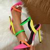 Mixed Colors Women Sexy Stiletto Sandals Cozy Leather Pointed Toe Buckle Strap High Heels Summer Party Prom Shoes Plus Size 42