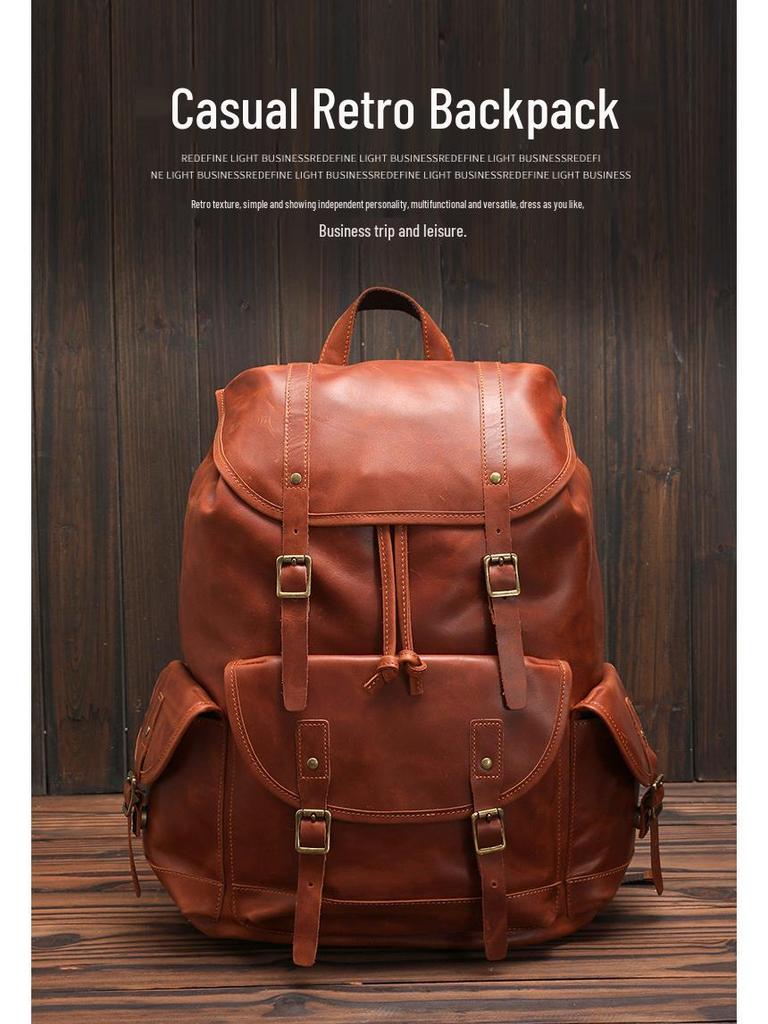 Men's Vintage Leather Backpack for Business and Travel