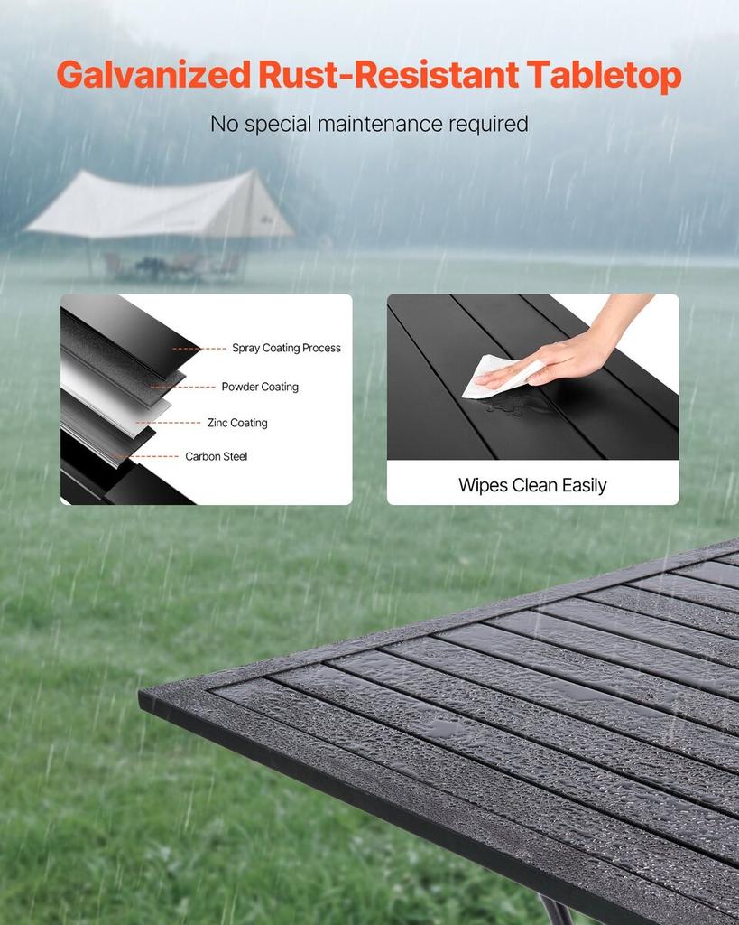 Garten-Esstisch, 94 cm quadratisch, Metall Stahlblech, Hinterhof Bistro-Tische, mit 38 mm Sonnenschirmloch, Außen Allwetter Große Möbel für Rasen