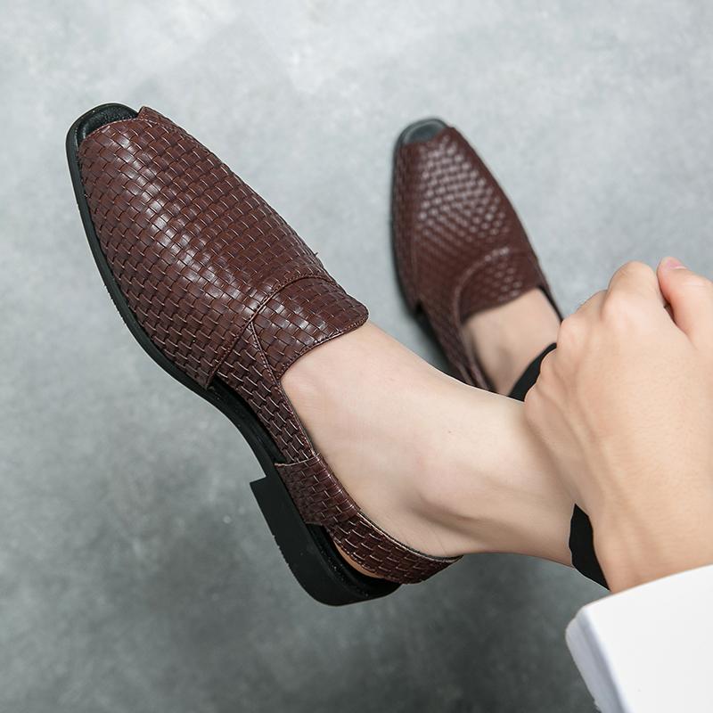 Golden Sapling Casual Business Sandals for Men Summer Leather Shoes Elegant Peep Toe Men's Sandals Wedding Flats Party Footwear