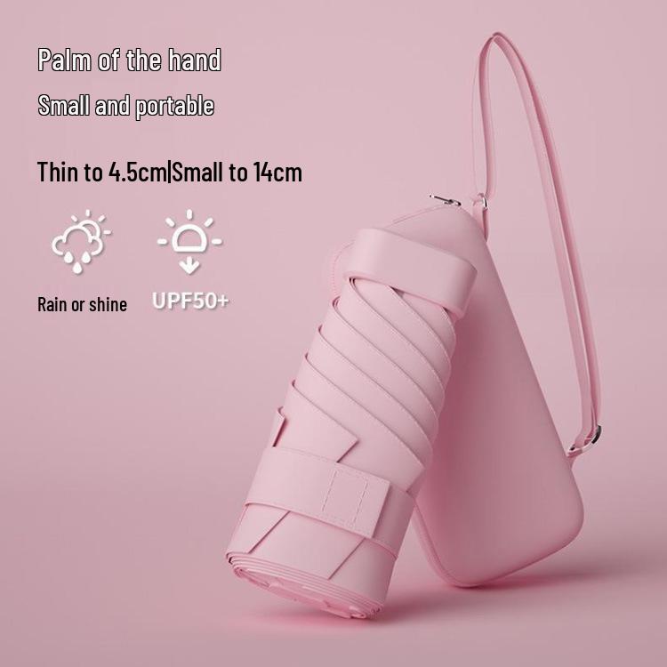 New Macaron Color Five-Fold Ultra-Light Sun Protection Compact Mini Umbrella with Buckle Handle