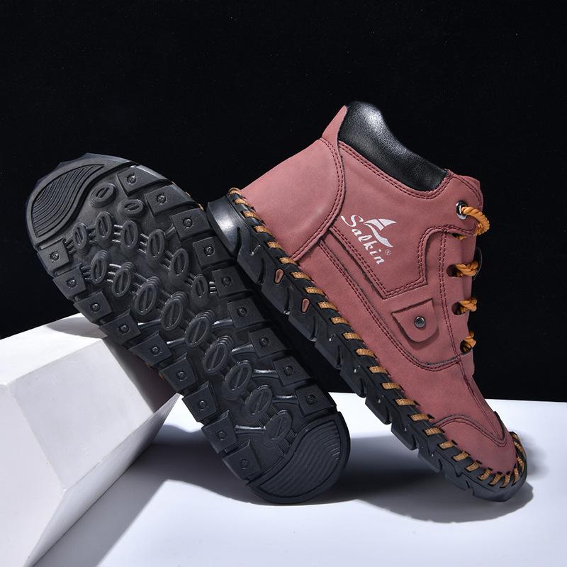 2025 Autumn/winter Men's Casual Shoes Short Boots Mid Top, Large-sized Handmade Ankle Boots Work Boots