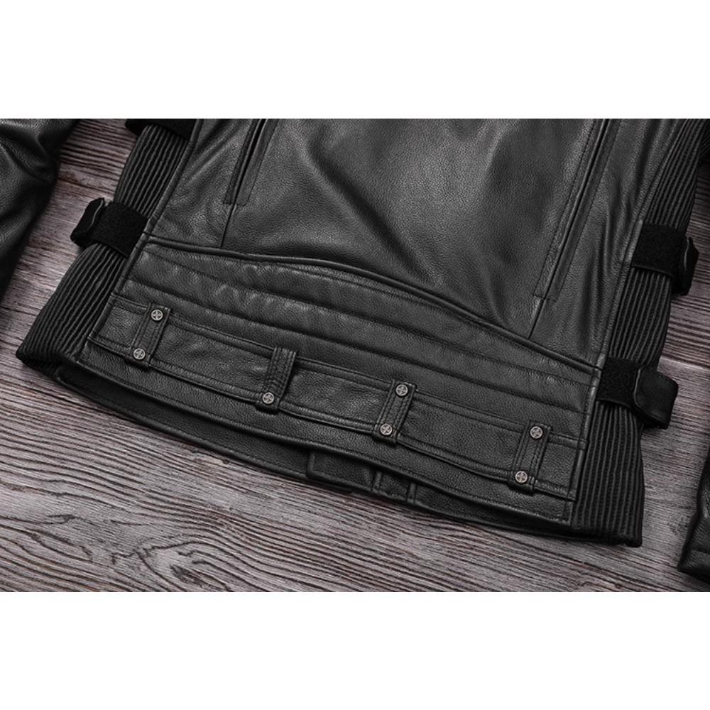 Chinese Size Heavy Motorcycle Jacket Natural Cowhide Leather Top Layer Causal Vintage Retro Moto Suit Leather Coat Winter