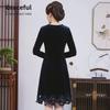 Plus Size European & American Celebrity Velvet Dress with Embroidery and Hollow Design