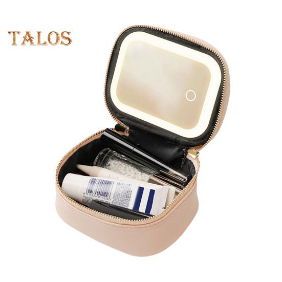 

Дорожная косметичка с зеркалом со светодиодной подсветкой, большой вместимости, застежка-молния, портативный размер, косметичка, органайзер для косметических кистей бежевый