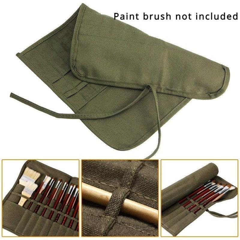 22 Slots Paint Brush Storage Holder for Acrylic Oil Watercolor Gouache Artist MultifunctionPaint Brush Roll Up Canvas Pouch Bag
