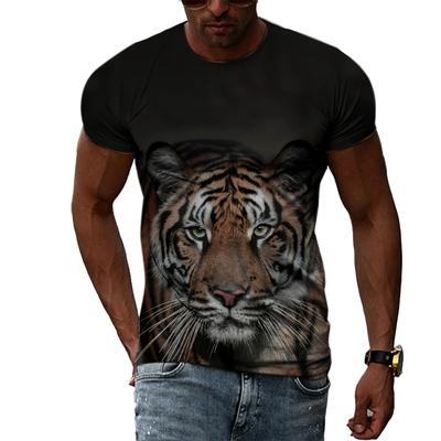 Summer Fashion Creative Image Men's T-shirt Round Collar Short Sleeve Tops Tiger Animal Mountain King Fierce Big