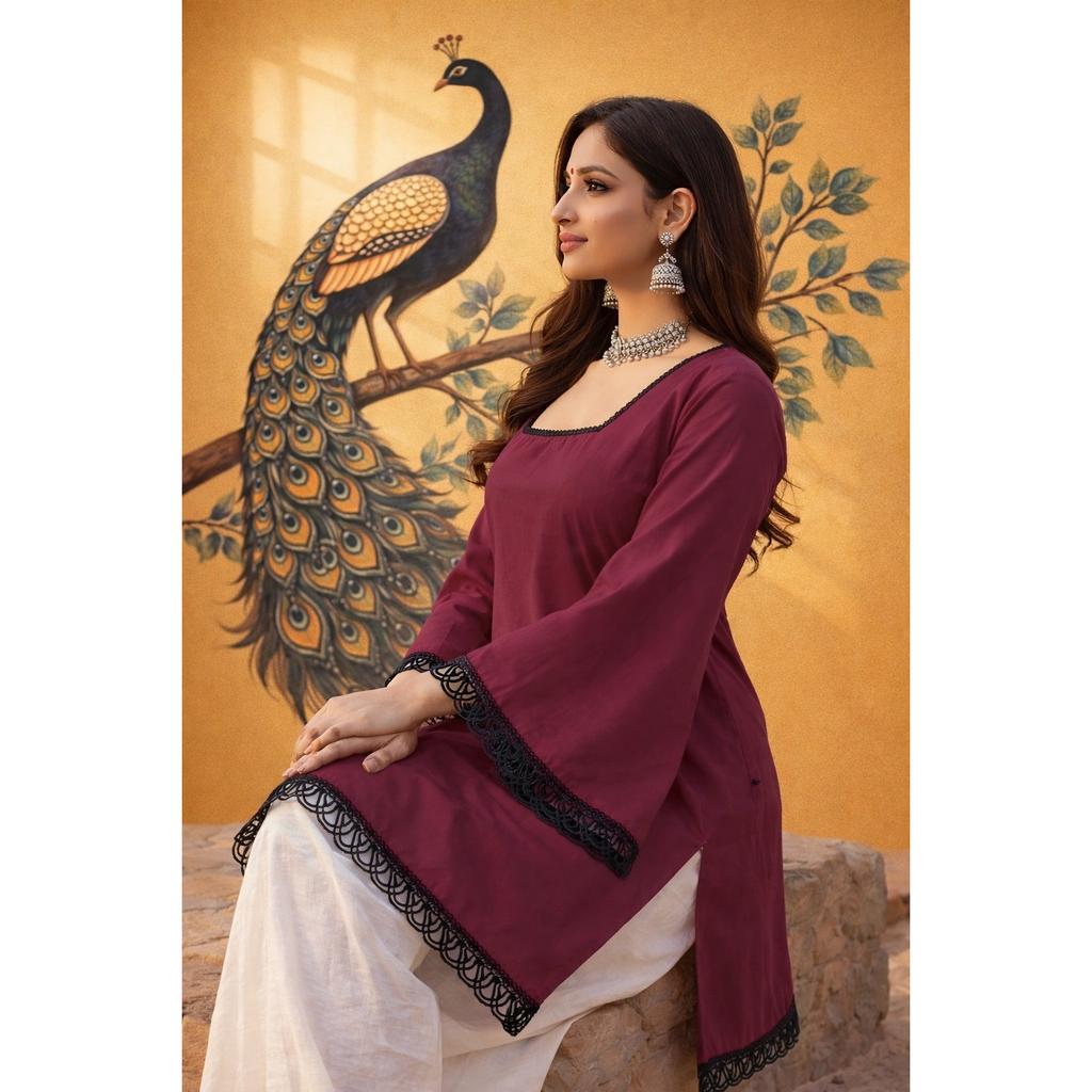 Schönes Party-Wear Römisches Seiden-Kurti-Set Indische Damen Ethnisch Kurz Oberteil Kurta
