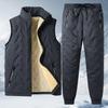 Autumn and Winter New Men's Warm Three-piece Set Stand-up Collar Lamb Wool Vest Jacket Ultrasonic Cotton Pants