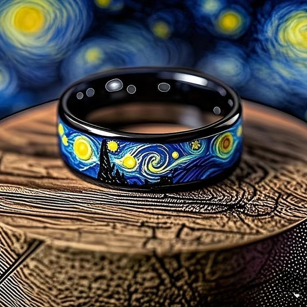 

Unique Starry Night Pattern Men s Black Ring Personality Women Wedding Band Jewelry Unisex Party Accessories 7