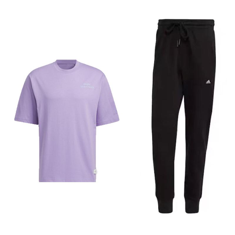 

Adidas Solid Color Comfortable Durable Crew Neck Short Sleeve Logo Minimalist High Waist Drawstring Pants Casual Sports Suit JP4583-+H45374 L