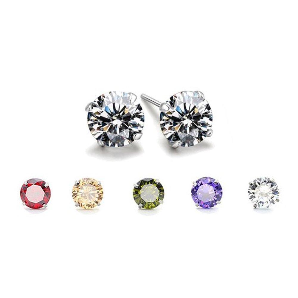 925 Silver Round Cubic Zirconia Earrings 7mm Silver Needle Stud Colored Cubic Sterling Silver
