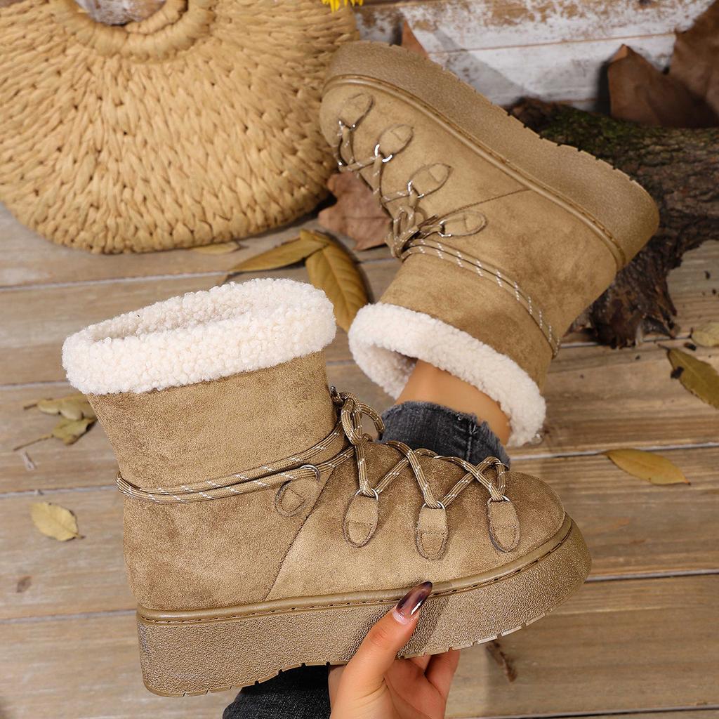 Women's Lace-Up Snow Boots, Plush Lined Platform Booties, Winter Ankle Boots Wholesale for Women