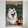 Vintage Style Samoyed Dog Wine Glass Nose Humorous Tin Sign Green Black Diamond Background for Home Bar Man Cave Cafe Decor