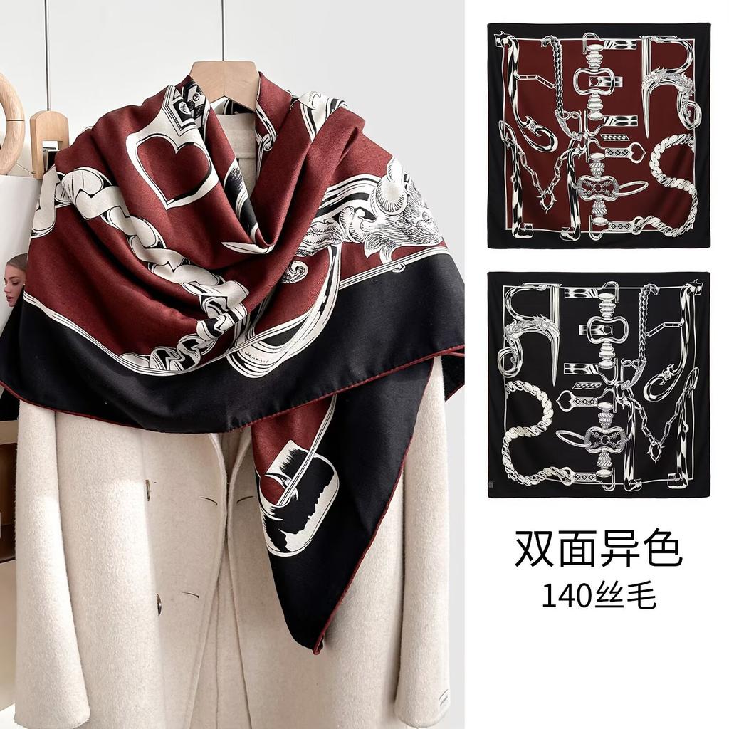 New silk wool square scarf women's versatile fashion autumn and winter warm silk silk scarf shawl silk wool square scarf