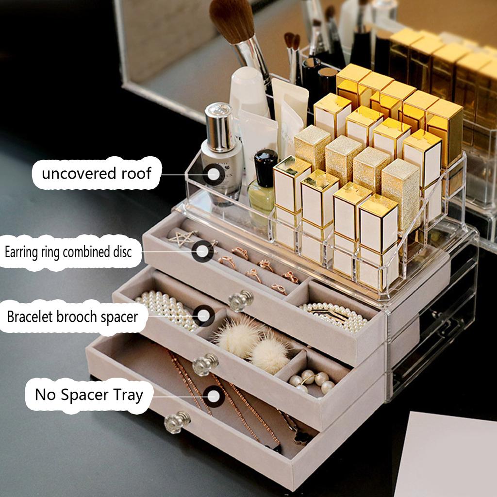 Jewelry Display Storage Box with Removable Dividers 3 Drawers Jewelry Trays Organizer for Earring Necklace Bracelet