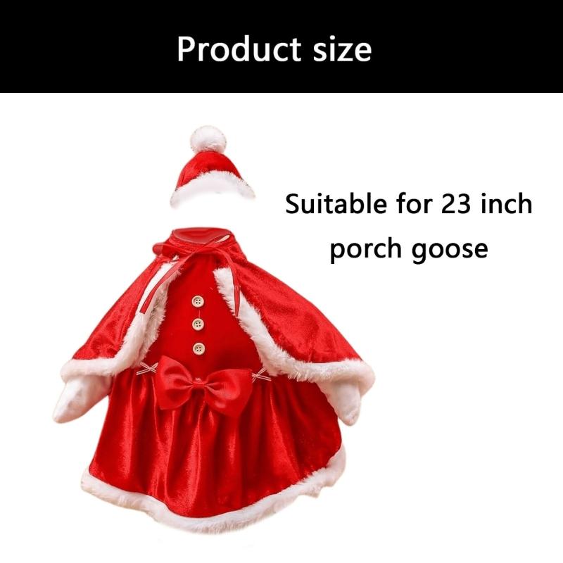 23Inch Geese Santa Costume for Decorative Geese Figure, with Hat, Buttoned Dress and Decorative Bows for Christmas Porch and Front Yard Display