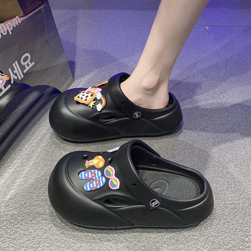 Baotou Platform Slippers Women's Outer Wear Summer New Non-slip Two Wear Hole Shoes Beach Versatile Sandals