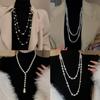 Diamond Water Drop Pearl Beaded Necklace Autumn and Winter French Light Luxury Sweater Chain Fashionable Versatile High-end Jewelry