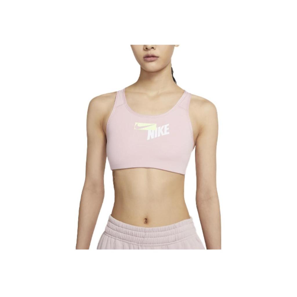 Nike Swoosh Color Block Logo Print Medium Support One-Piece Sports Bra Women Underwear Ceramic-Pink CZ4444-630