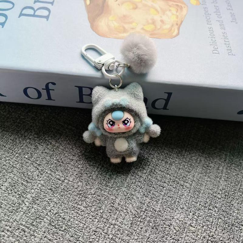 Baby Mini Three Flocking Keychain Trendy Figures Key Chain Cute Kawaii Dora Wendy Doll Keyring Bag Charms Christmas Gifts