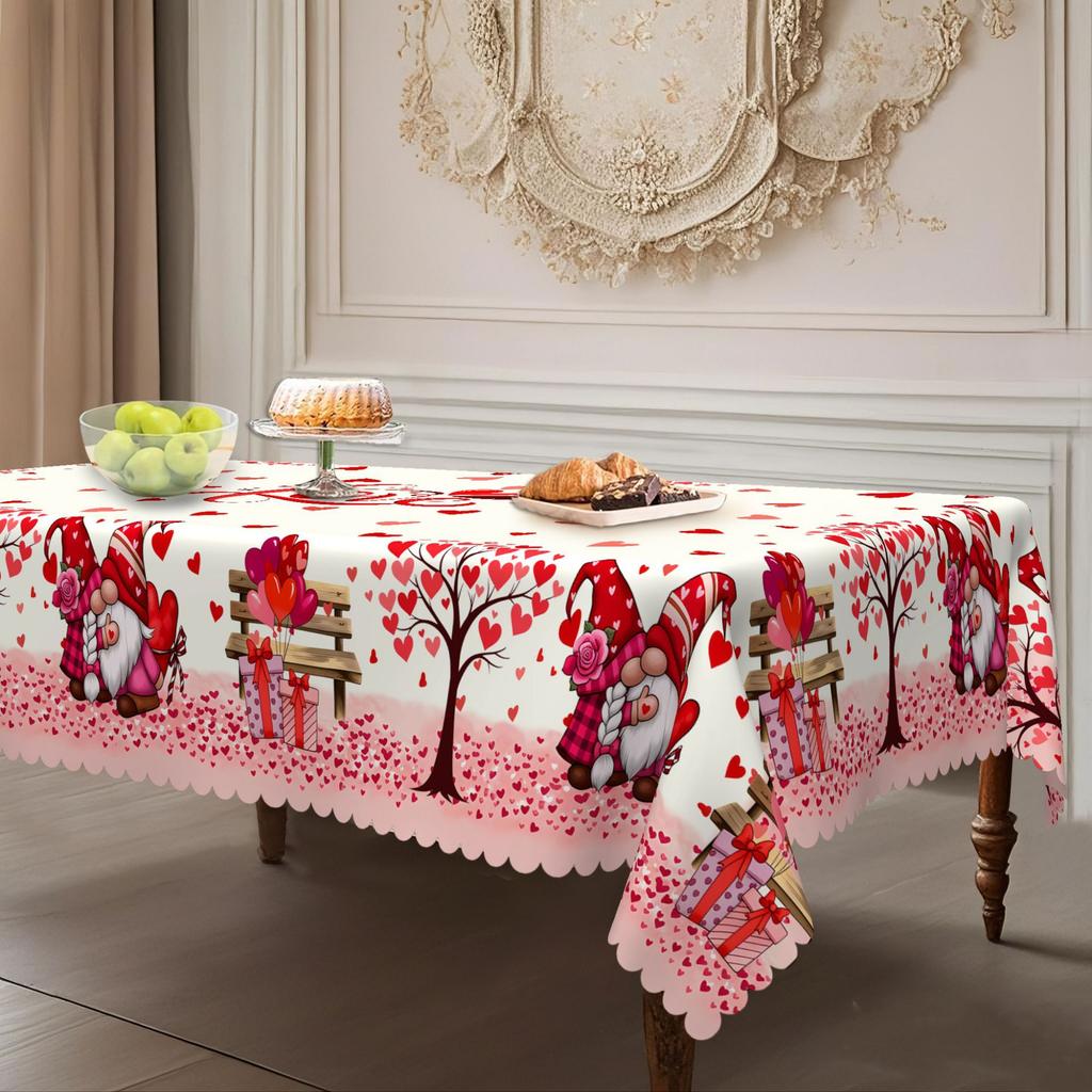Valentine'S Day Love Tree Round Table Cloth, Red Powder Gradual Change Love Printing, Romantic Atmosphere Table Decoration Cloth Size
