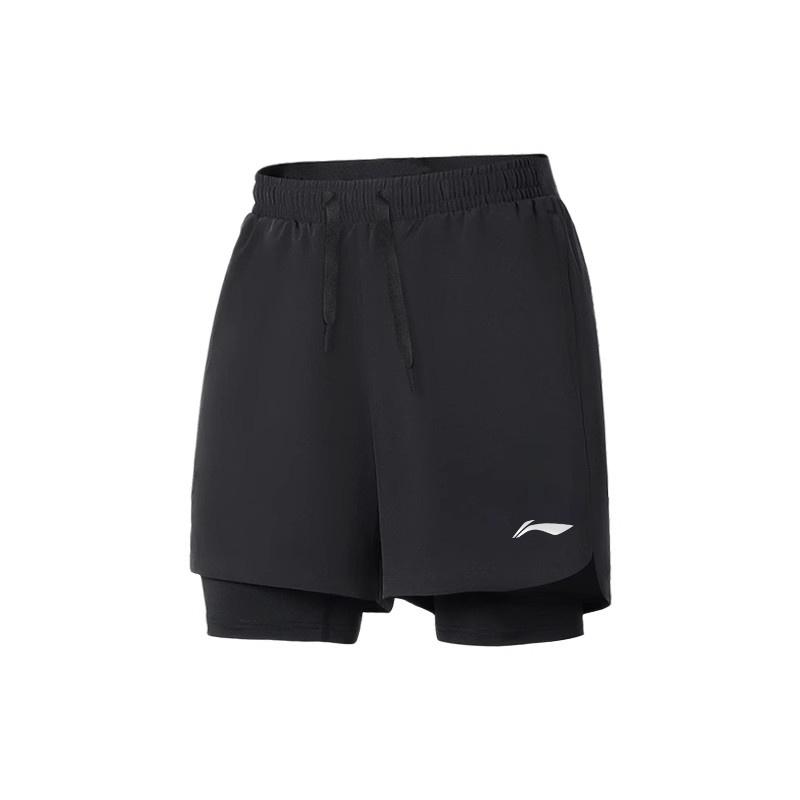 Li-Ning Quick-Dry Double-Layer Anti-Embarrassment Hot Spring Leisure Beach Shorts Unisex Shorts Black LN-LSKV607-1