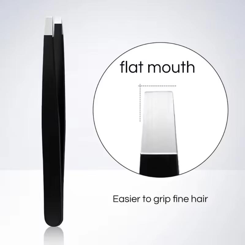 

Черный пинцет для бровей из нержавеющей стали со скошенными точками и плоскими кончиками для удаления бровей и вросших волосков Eyebrow clip (flat mouth)