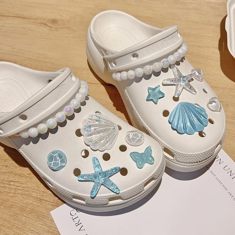 1 Set Diy Clogs Sandals Garden Shoe Decor Cute Starfish Shell Resin Shoe Charms Accessories Buckles Beach Bag Pins Girls Gifts