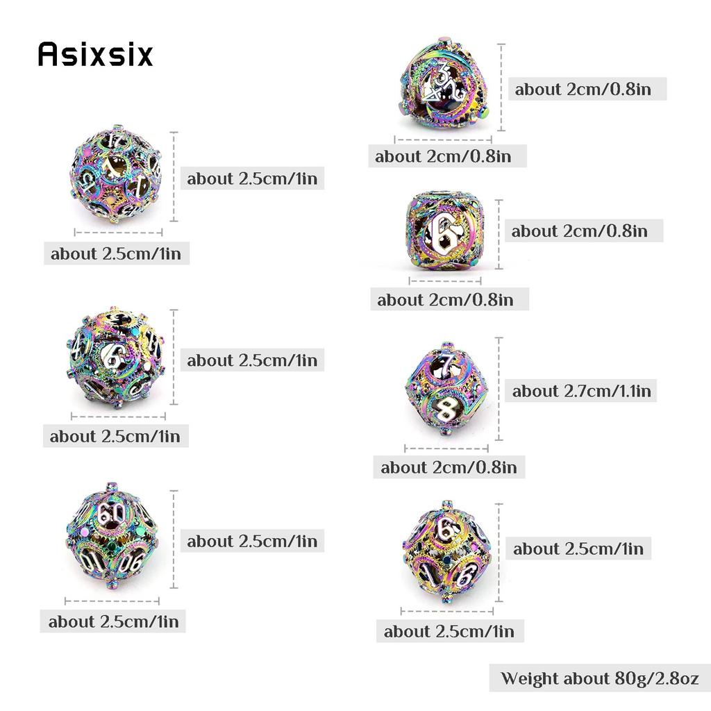 7 Pcs Colorful Circular Dragon Metal Dice Hollow Metal Polyhedral Dice Set Suitable for Role-Playing RPG  Board Game Card Game