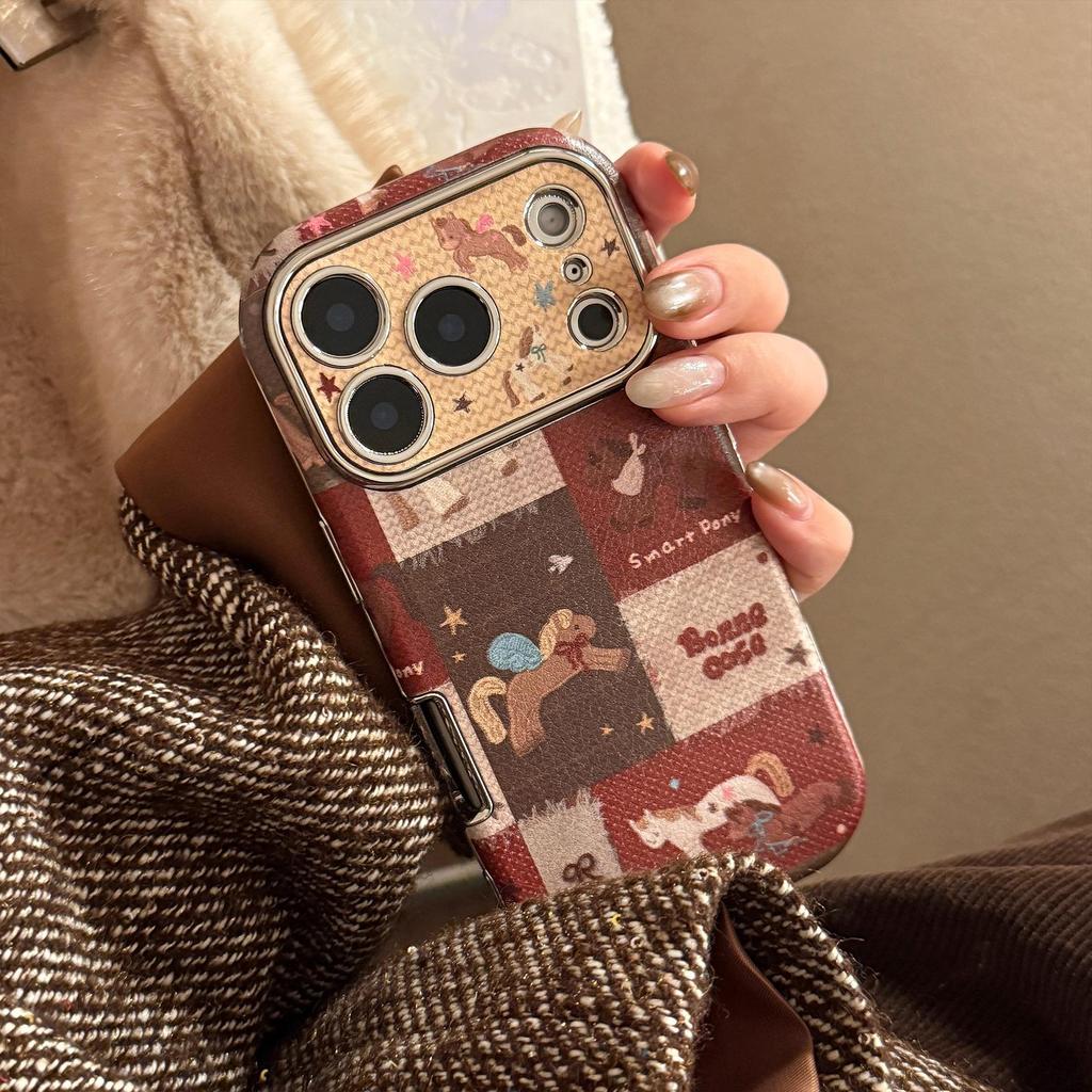 Retro Little Horse iPhone Case: Compatible with iPhone 17 Pro Max, 16, 15, 13, and 11; Leather, Electroplated, Full Coverage