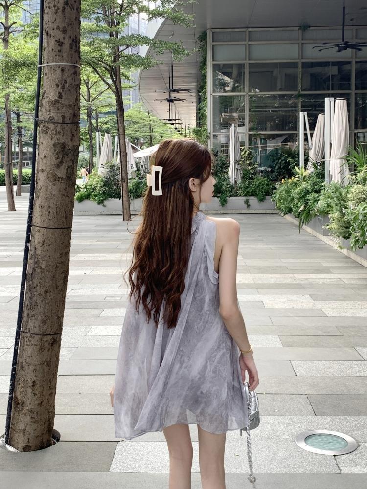 Women's Off-Shoulder Babydoll Halter Dress - Summer 2025 Loose Mini Sleeveless Design