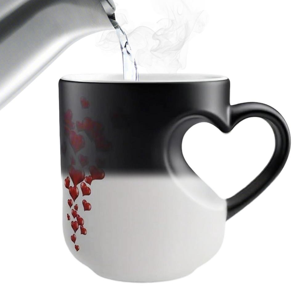 Color Changing Mug 325ml Heart Shape Beverage Cup Ceramic Novelty Coffee Cups with Handle Water Dispenser for Home Kitchen